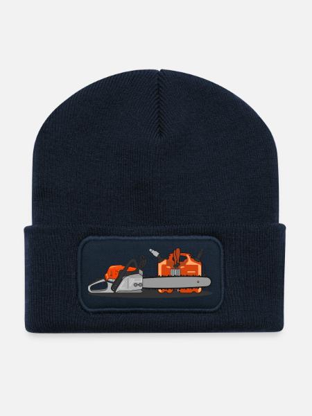 Tronçonneuse et bidon - Beanie recyclé à patch - bleu marine