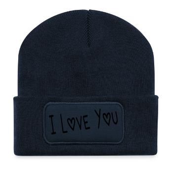 VALENTINE'S DAY. I LOVE YOU. I LOVE YOU. LOVE. LOVE - Recycled Patch Beanie - french navy - Front
