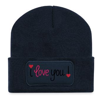 Valentine's Day I Love You Hearts - Recycled Patch Beanie - french navy - Front