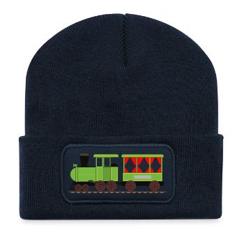 Chemin de fer de train de locomotive à vapeur - Beanie recyclé à patch - bleu marine - Devant