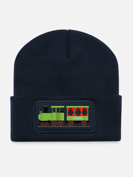 Dampflok Zug Eisenbahn - Recycelte Patch Beanie - French Navy