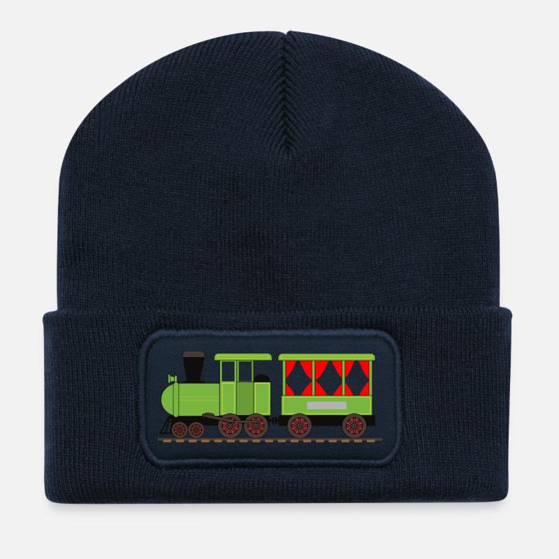 Dampflok Zug Eisenbahn - Recycelte Patch Beanie - French Navy