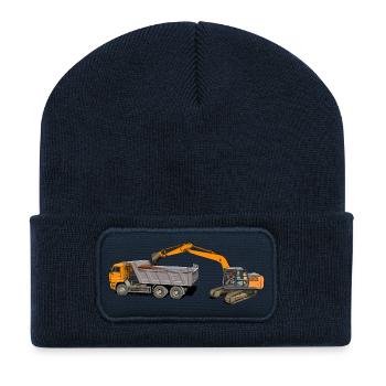 L’excavatrice charge les camions - Beanie recyclé à patch - bleu marine - Devant