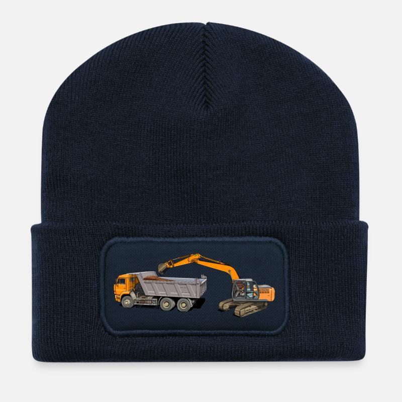 Excavator loads trucks - Recycled Patch Beanie - french navy