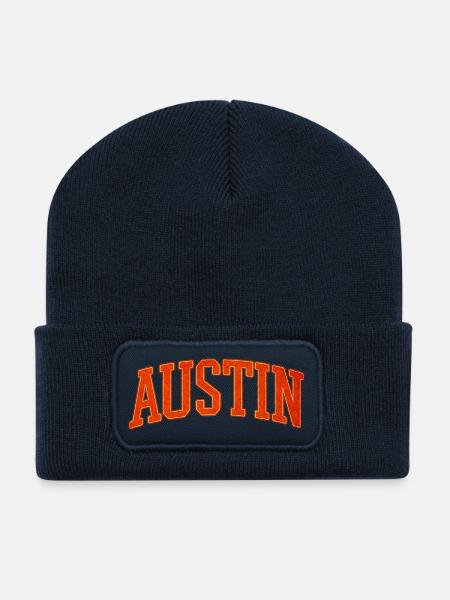 Lettrage universitaire d’Austin - Beanie recyclé à patch - bleu marine