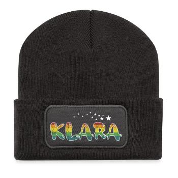 Vorname Klara Mädchenname Namensgeschenk bunt - Recycelte Patch Beanie - Dunkelgrau - Vorne