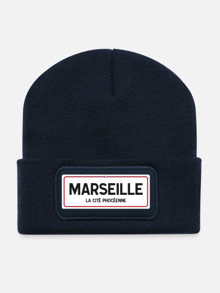 Panneau toponyme Marseille - Beanie recyclé à patch - bleu marine