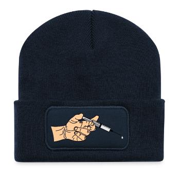 Syringe with coming out in hand - Recycled Patch Beanie - french navy - Front