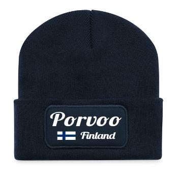 Porvoo Finnland - Stylische Drucke - Recycelte Patch Beanie - French Navy - Vorne