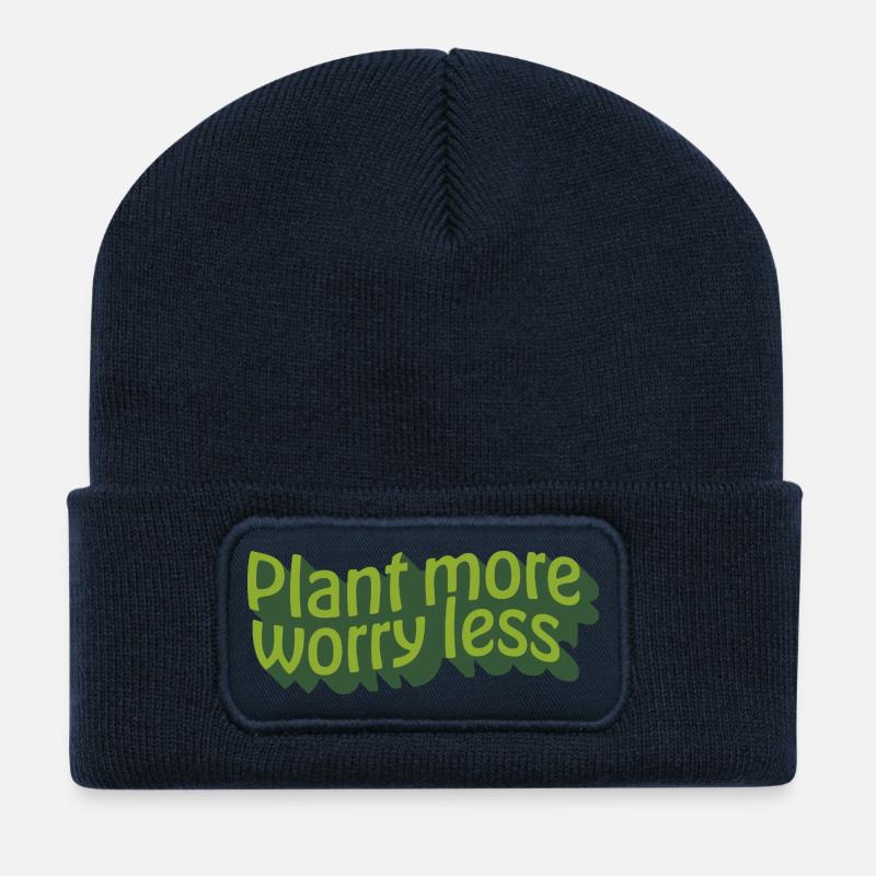 Plant More Worry Less – Spruch-Design - Recycelte Patch Beanie - French Navy