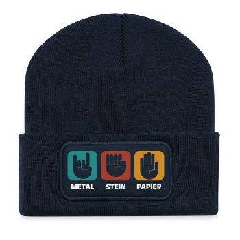 Metal Stein Papier - Recycelte Patch Beanie - French Navy - Vorne