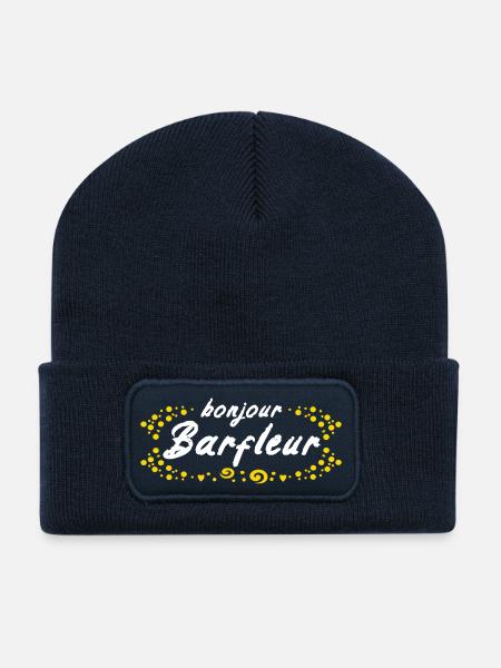 bonjour, France, Barfleur - Beanie recyclé à patch - bleu marine