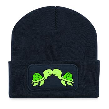 2 Water Turtles Couple In Love Kissing Cute - Recycled Patch Beanie - french navy - Front