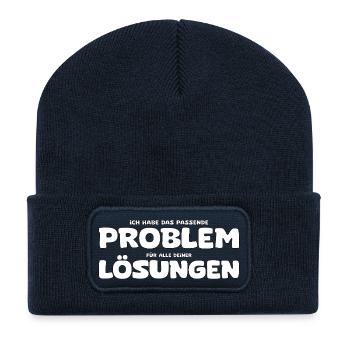 Lustiger Problem und Lösung Spruch - Recycelte Patch Beanie - French Navy - Vorne