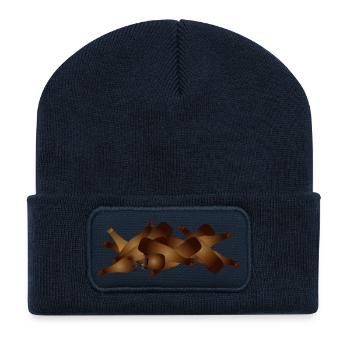 Bouteilles de bière brune vides en tas - Beanie recyclé à patch - bleu marine - Devant