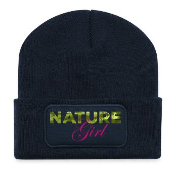 Natur Girl lettering with green texture - Recycled Patch Beanie - french navy - Front