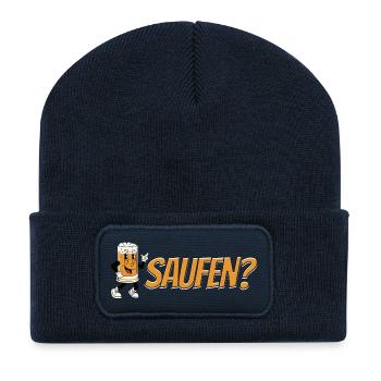 Saufen? – Lustiges Bier Cartoon Design - Recycelte Patch Beanie - French Navy - Vorne
