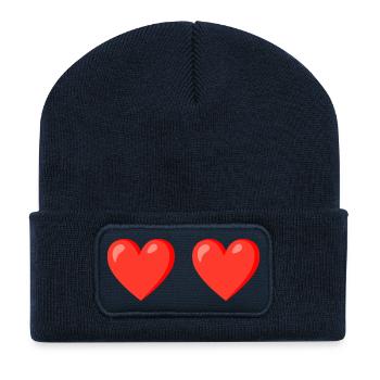 Les cœurs rouges aiment le design - Beanie recyclé à patch - bleu marine - Devant