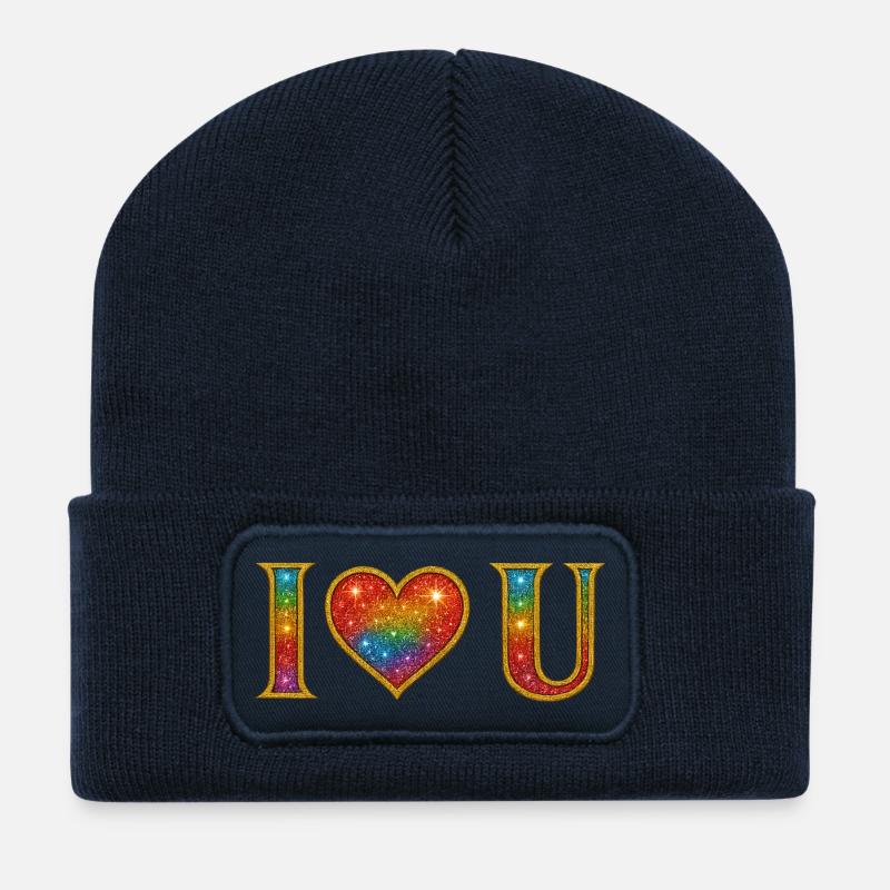 I ♡ U - I LOVE YOU  - Recycelte Patch Beanie - French Navy