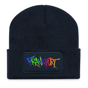 Paysage urbain de Francfort façon graffiti - Beanie recyclé à patch - bleu marine - Devant