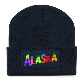 Lebendiges künstlerisches Typografie-Design in Alaska - Recycelte Patch Beanie - French Navy - Vorne