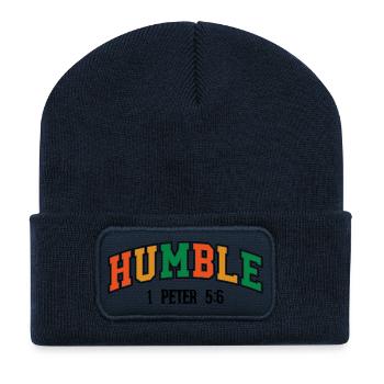Bescheidener gebogener Regenbogentext - Recycelte Patch Beanie - French Navy - Vorne