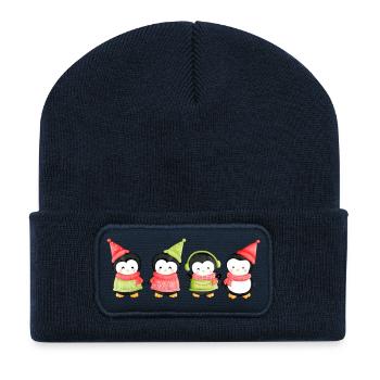 Lustige Pinguin-Weihnachten. Weihnachts-Pinguin - Recycelte Patch Beanie - French Navy - Vorne