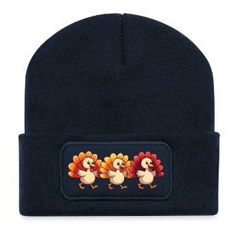 Bébé dinde de Thanksgiving - Beanie recyclé à patch - bleu marine - Devant