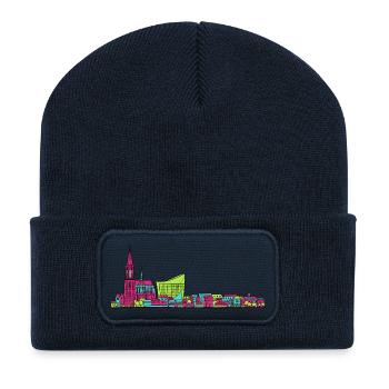 Straßburger Skyline Kathedrale Linienkunst - Recycelte Patch Beanie - French Navy - Vorne