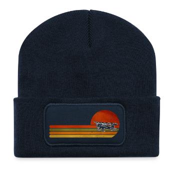 Bandes de coucher de soleil rétro d’avion - Beanie recyclé à patch - bleu marine - Devant