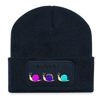 trois escargots colorés kawaii - Beanie recyclé à patch - bleu marine - Devant