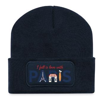 Paris Love – Tour Eiffel & Design de baguettes - Beanie recyclé à patch - bleu marine - Devant