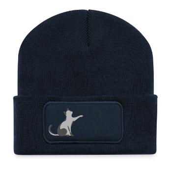 Zwei Katzen Line Art Illustration  - Recycelte Patch Beanie - French Navy - Vorne