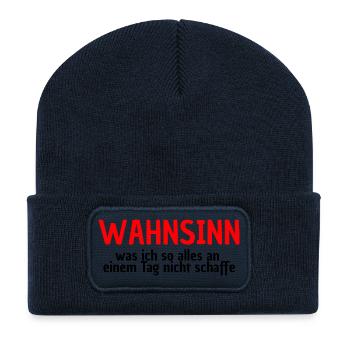 WAHNSINN, NICHTS GESCHAFFT, LUSTIGER SPRUCH, MÜDE - Recycelte Patch Beanie - French Navy - Vorne