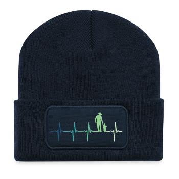 Vater und Sohn Herzschlag Geschenk Vater Sohn - Recycelte Patch Beanie - French Navy - Vorne