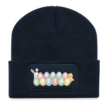 Süßes Osterhasen-Küken und Eier - Recycelte Patch Beanie - French Navy - Vorne