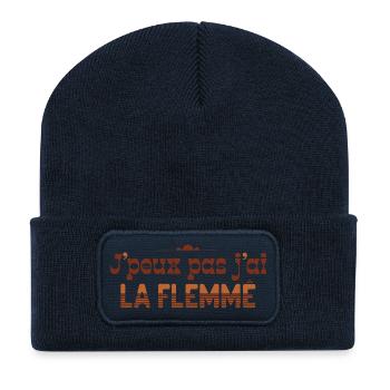 J'peux pas j'ai la flemme – Typo vintage - Beanie recyclé à patch - bleu marine - Devant