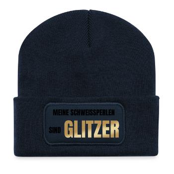 Meine Schweißperlen sind Glitzer - Recycelte Patch Beanie - French Navy - Vorne