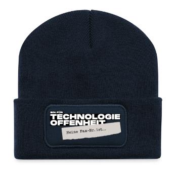 Bin für Technologieoffenheit – Meine Fax-Nr. ist… - Recycelte Patch Beanie - French Navy - Vorne
