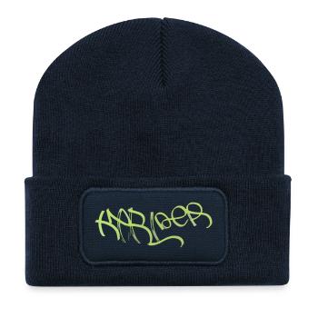 Neon Graffiti Grün Schriftzug Karlder - Recycelte Patch Beanie - French Navy - Vorne