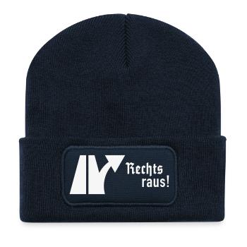 Rechts Raus! (Gegen Rechts / Schild / Fraktur) - Recycelte Patch Beanie - French Navy - Vorne