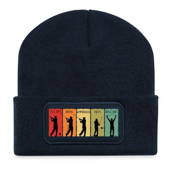 Retro Golf Steps Abschlag Drive, Putt Loch Out - Recycelte Patch Beanie - French Navy - Vorne