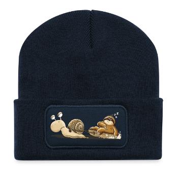 Schnecke Faultier Langsam Müde Tierhumor Cartoon - Recycelte Patch Beanie - French Navy - Vorne
