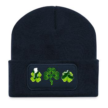 Irische Tanzschuhe, Klee und grünes Kleeblatt - Recycelte Patch Beanie - French Navy - Vorne
