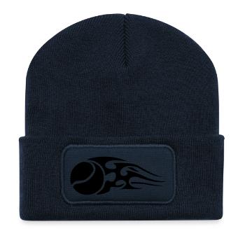tennisball_flames_black - Recycled Patch Beanie - french navy - Front