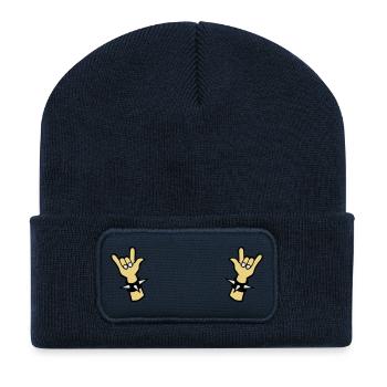 Diable cornes métal Inscrivez deux doigts - Beanie recyclé à patch - bleu marine - Devant