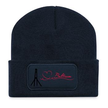 Baltrum mit Inselkirchturm - Recycelte Patch Beanie - French Navy - Vorne