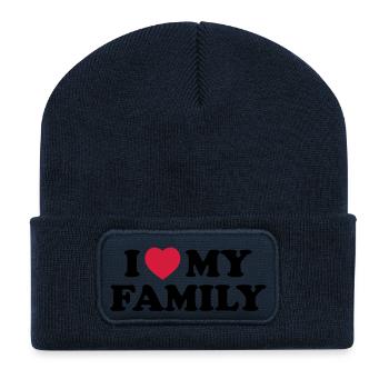 I love my family - Beanie recyclé à patch - bleu marine - Devant