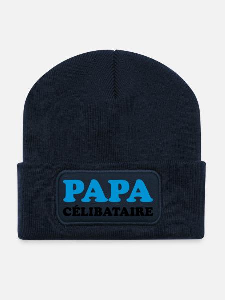 Papa Célibataire - Beanie recyclé à patch - bleu marine