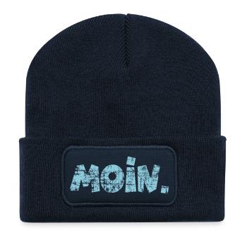 Moin. (Vintage Hellblau) Guten Morgen Gruß - Recycelte Patch Beanie - French Navy - Vorne